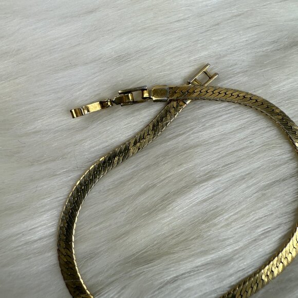 Vintage Gold Tone Flat Herringbone Chain Bracelet 7" - Picture 6 of 7
